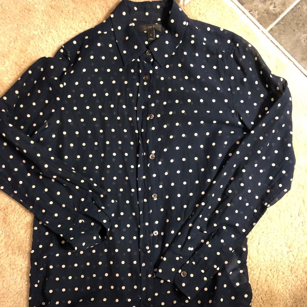 J Crew polka dot button long sleeve blouse